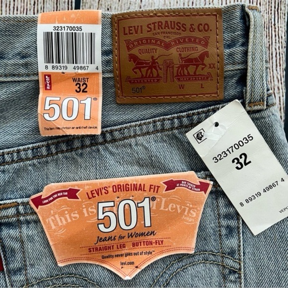 B1 -- NWT blue LEVI'S women's cut off straight leg button fly denim shorts w32 - Picture 6 of 8